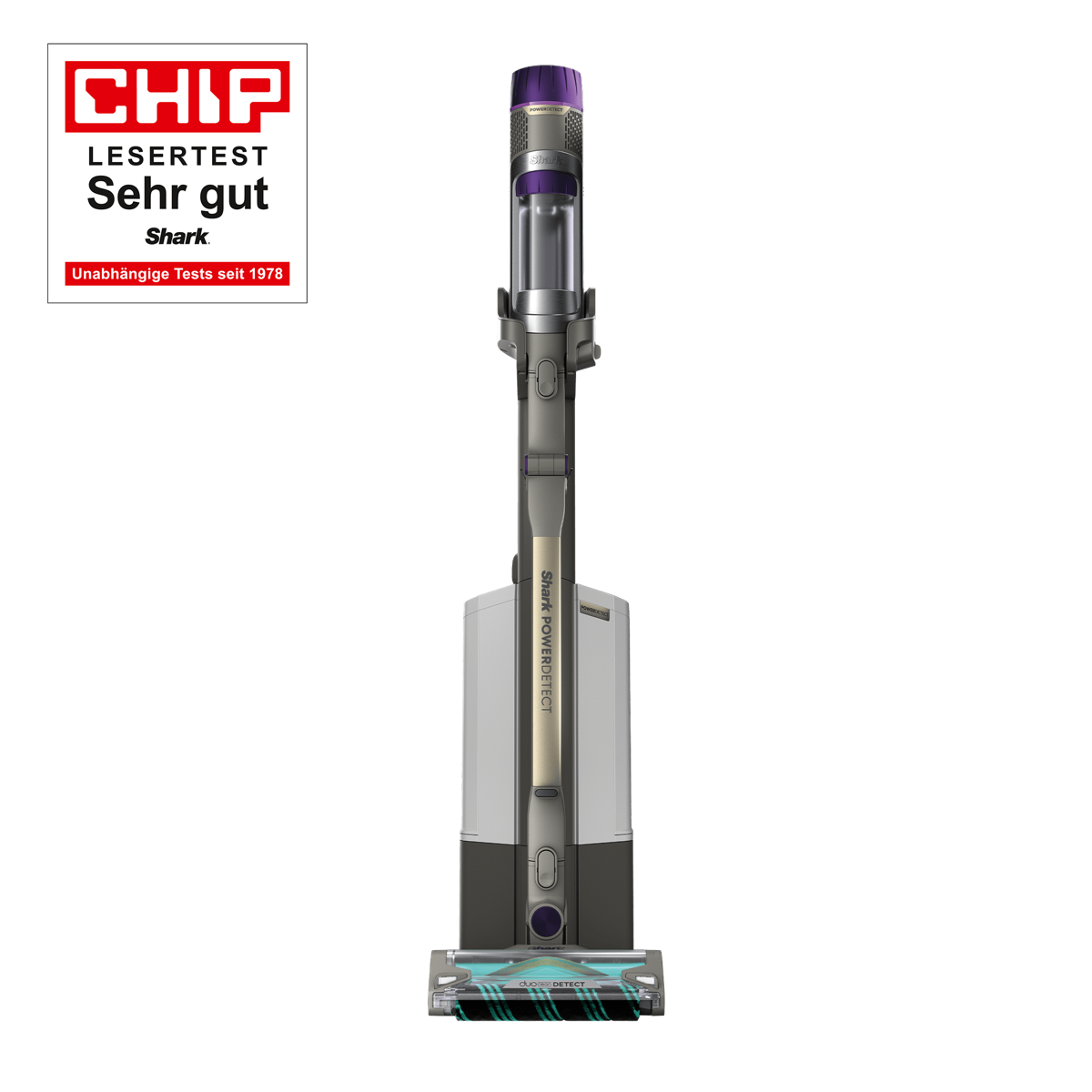 Shark PowerDetect Clean & Empty IP3251EUT in der Absaugstation, mit CHIP-Lesertest-Siegel „Sehr gut“